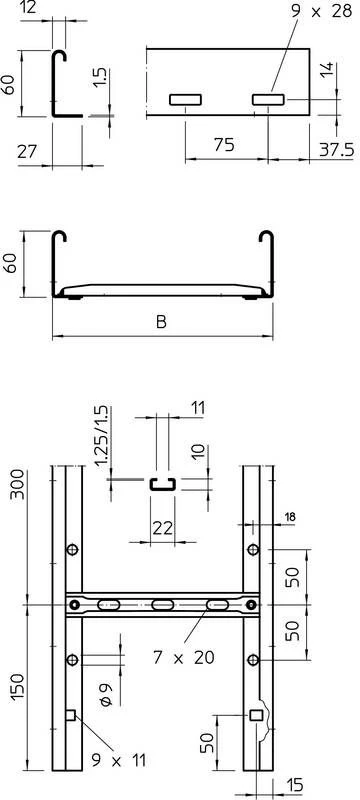 Bettermann Kabelių padėklas 200 x 60 storis 1,5mm LG 620 NS 3000FS 3m (6208506)