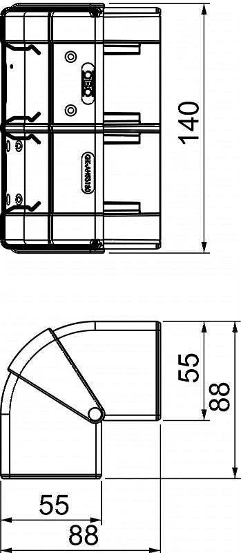 Bettermann Išorinės judamosios kampinės detalės Rapid 45-2 kanalui 140 mm baltos (6113230)