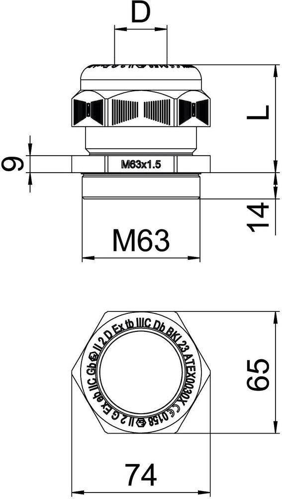 Bettermann Kabelinė įvorė poliamidinė Ex M63 IP68 juoda VTEC EX M63 SW 2050382