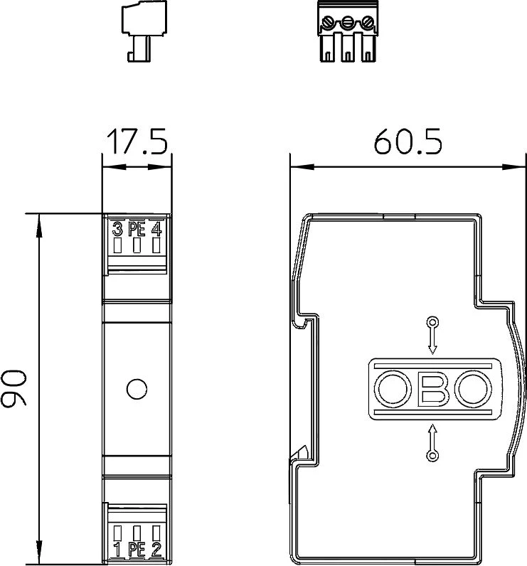 OBO Bettermann 5097858 Viršįtampių ribotuvas dviejų laidų sistemoms 255VAC 2,5kA 1,4kV VF230 AC-FS 5097858