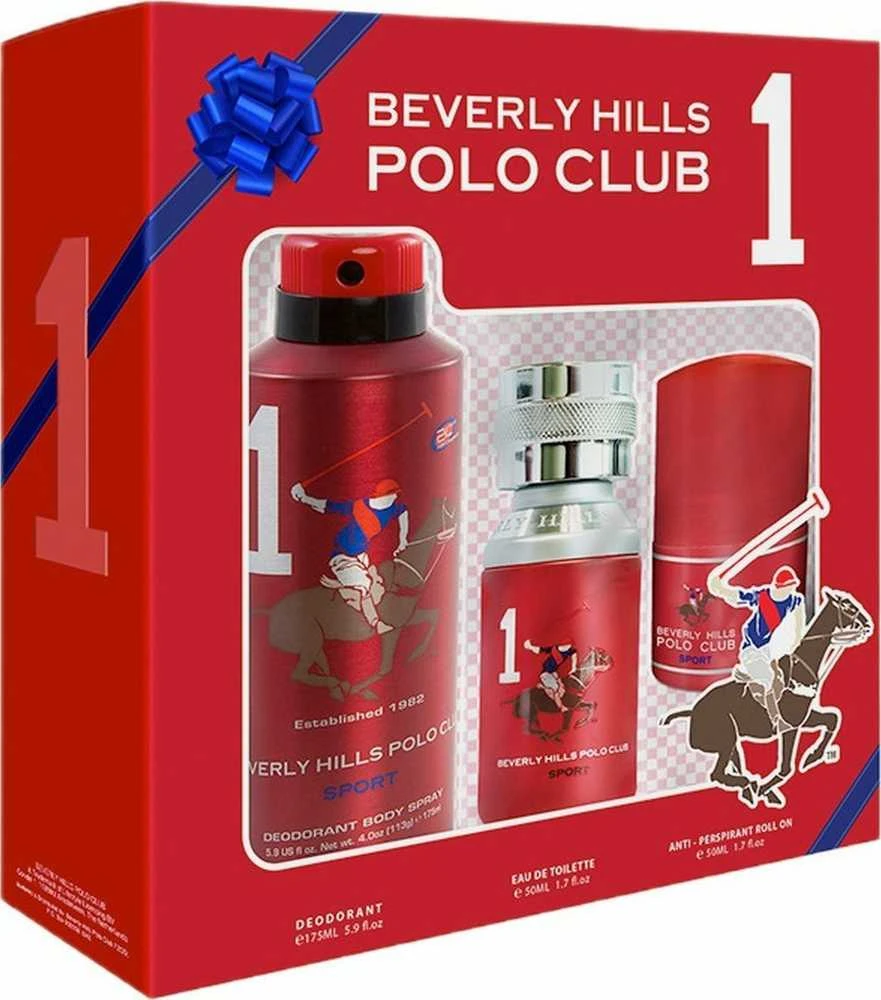 Gift Set Beverly Hills Polo Club: 1982 - Sport 1 Eau De Toilette For Men, 50 ml + 1982 - Sport 1 Anti-Perspirant Dezodorantas Purškiklis For Men, 175 ml + 1982 - Sport 1 Anti-Perspirant Dezodorantas Roll-On For Men, 50 ml