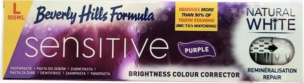 Beverly Hills Natural Baltas Sensitive Violetinė Dantų balinanti dantų pasta padidėjusio jautrumo dantims 100ml