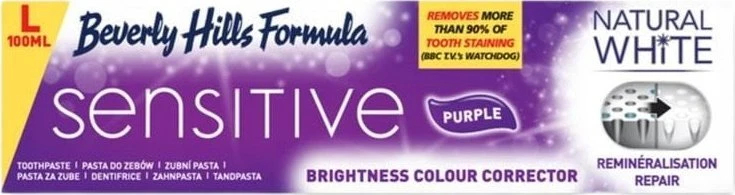 Beverly Hills Natural Baltas Sensitive Violetinė Dantų balinanti dantų pasta padidėjusio jautrumo dantims 100ml