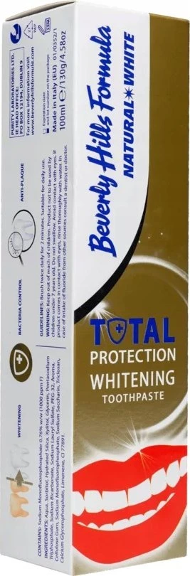 Beverly Hills Natural Baltas Total Protection Teeth Whitening Dantų balinanti dantų pasta 100ml