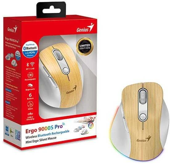Genius Ergo 9000S Pro Bevielė pelė, balta ir-smėlio spalva, 2400DPI