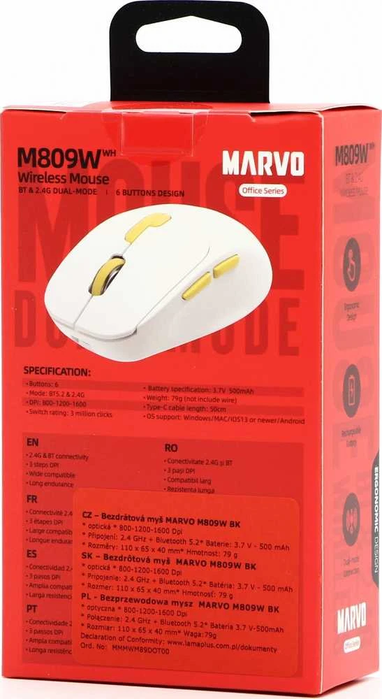 Marvo M809W Bevielė pelė, balta, 1600DPI