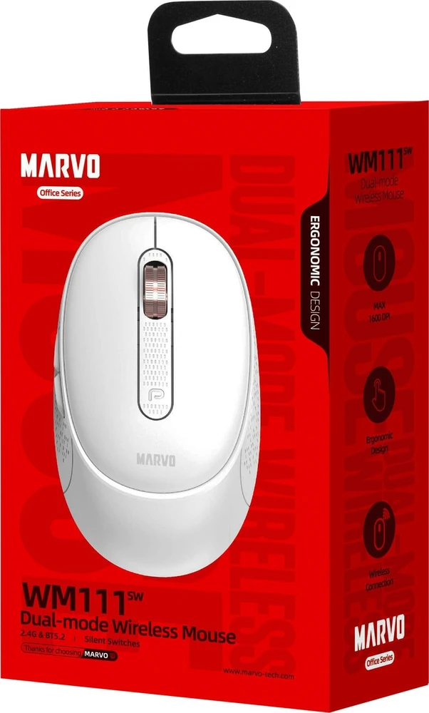 Marvo WM111 SW Bevielė pelė, sidabrinė, 1600DPI