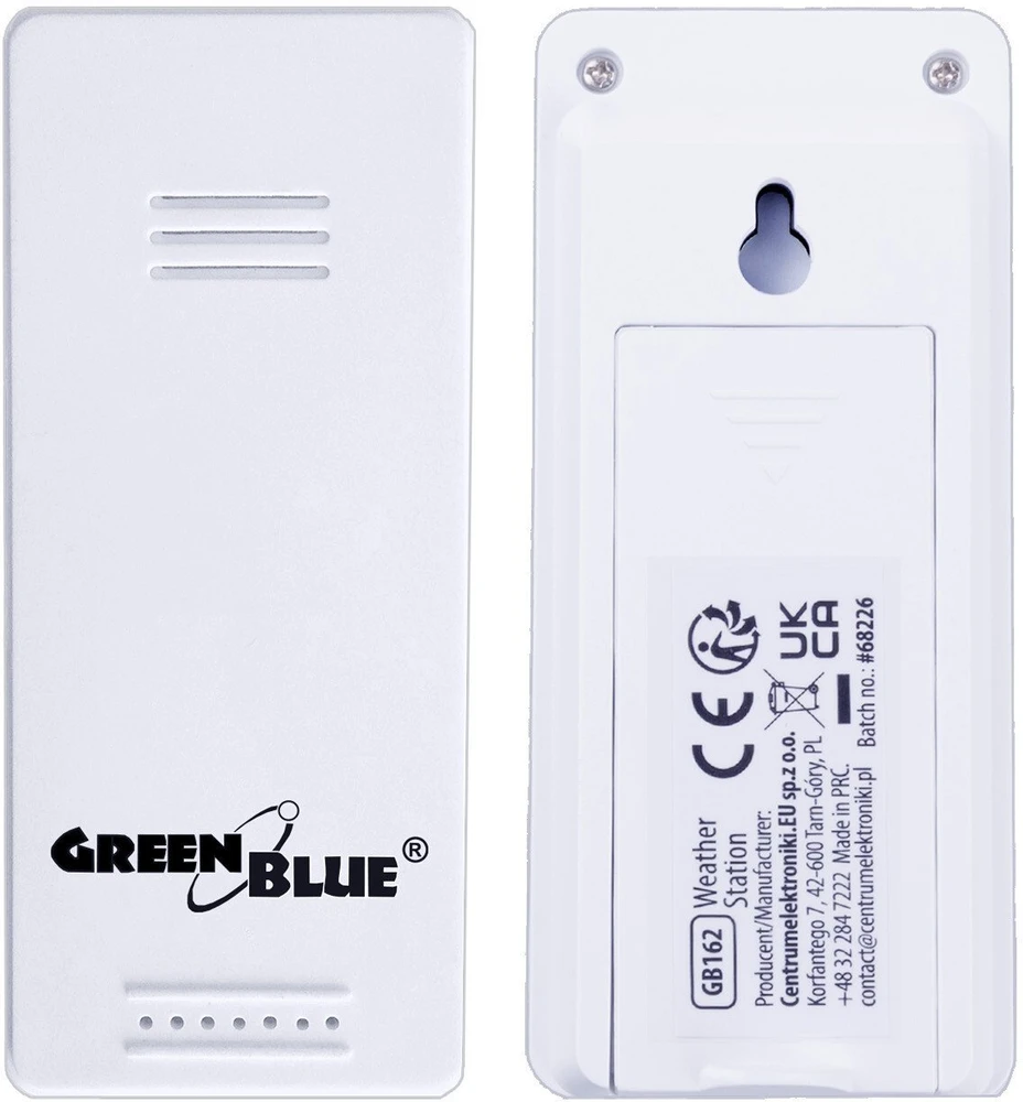 „GreenBlue“ belaidė meteorologinė stotelė, temperatūros + drėgmės įėjimas/išėjimas, laikrodis + žadintuvas + data, °C / °F pasirinkimas, veikimo nuotolis iki 60 m, GB169