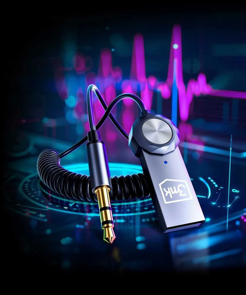 Belaidis garso adapteris 3MK garso „Bluetooth“ adapteris, 3,5 mm lizdas, 2 įėjimai, 1 lizdas