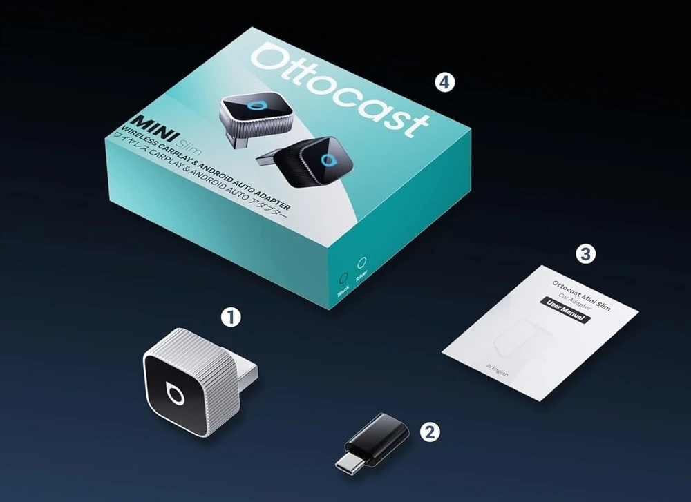 Wireless car adapter OTTOCAST Mini Cube T2 sidabrinis