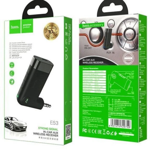 Laisvų Rankų Imtuvas Adapteris Automobiliui belaidis Hoco E53 AUX juodas