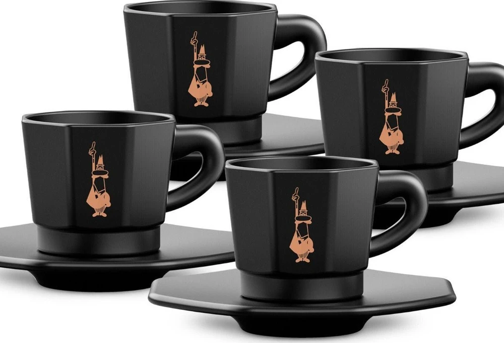 Kavos Puodelių Rinkinys - Bialetti Perfetto Moka Porcelianas 4x 75 ml Juodi