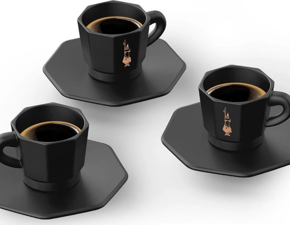 Kavos Puodelių Rinkinys - Bialetti Perfetto Moka Porcelianas 4x 75 ml Juodi