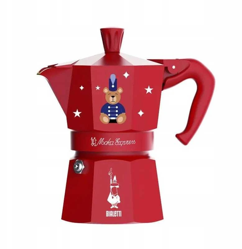 Raudonas Bialetti Moka Express su meškiuko dekoru