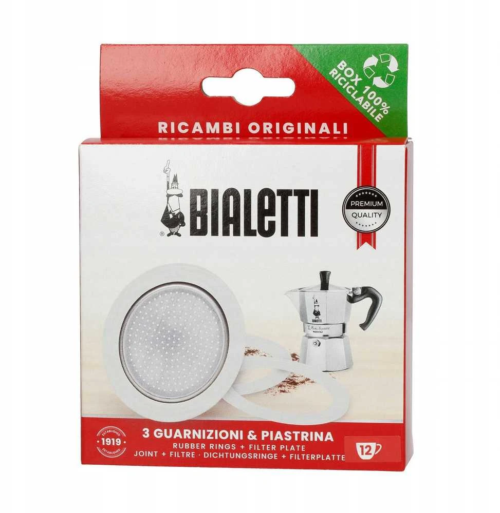 Bialetti - 3 sandarikliai + sietelis 12tz Aliuminio kavos aparatams