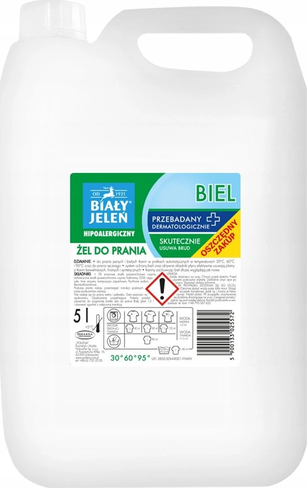 Biay Jelen Baltas Jeleń Skalbimo gelis Baltas JELEŃ Biel Hipoalerginis 5l