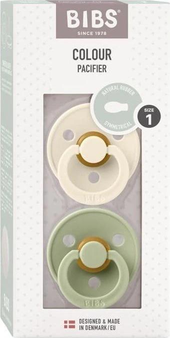BIBS Color čiulptukas kūdikiui 2 vnt Round Rubber 0m+ Ivory/Sage