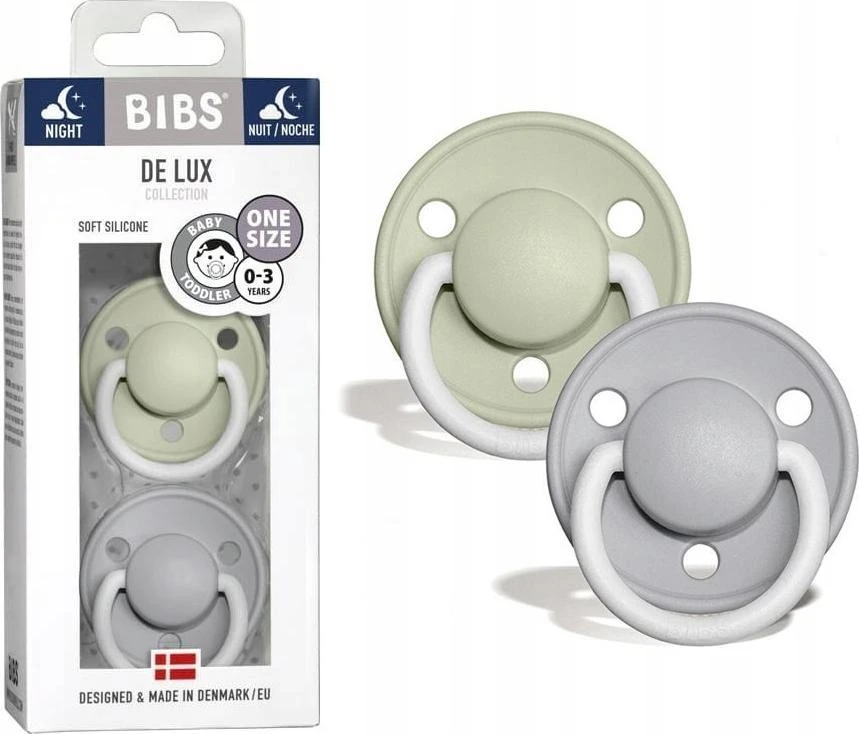 Bibs BIBS DE LUX ONE SIZE 2- PACK SAGE NIGHT & CLOUD NIGHT Čiulptukas nusiraminimui silikonowy