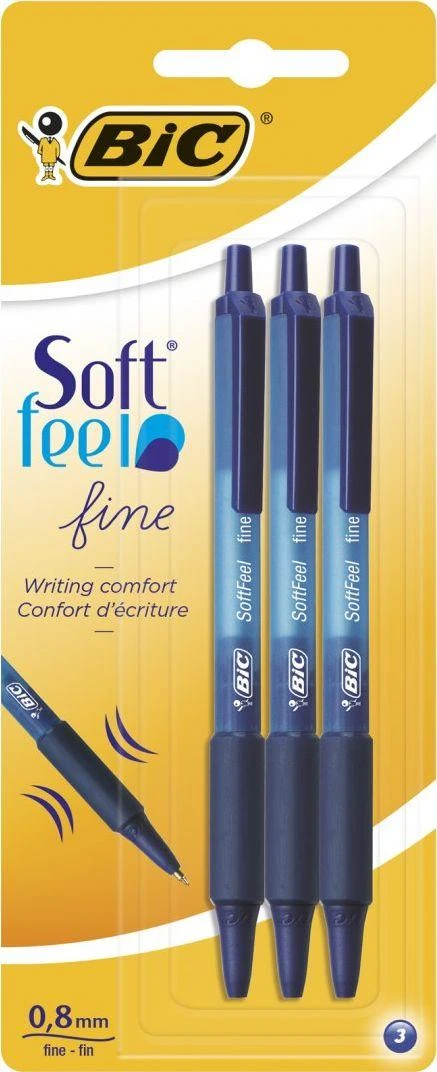 BIC Tušinukas SOFT CLICGRIP FINE 0.8 mm, mėlynas, pakuotėje 3 vnt 256460