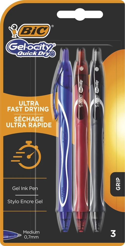 Bic Gel-ocity Quick Dry geliniai rašikliai, 3 spalvos