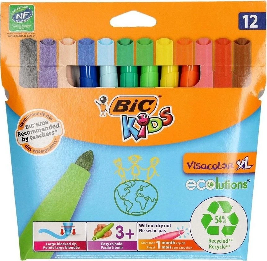 BIC 8922231, 12 spalvų, Įvairių spalvų, Apvalus antgalis, Įvairių spalvų, Apvalus, 3 metai(-ai)