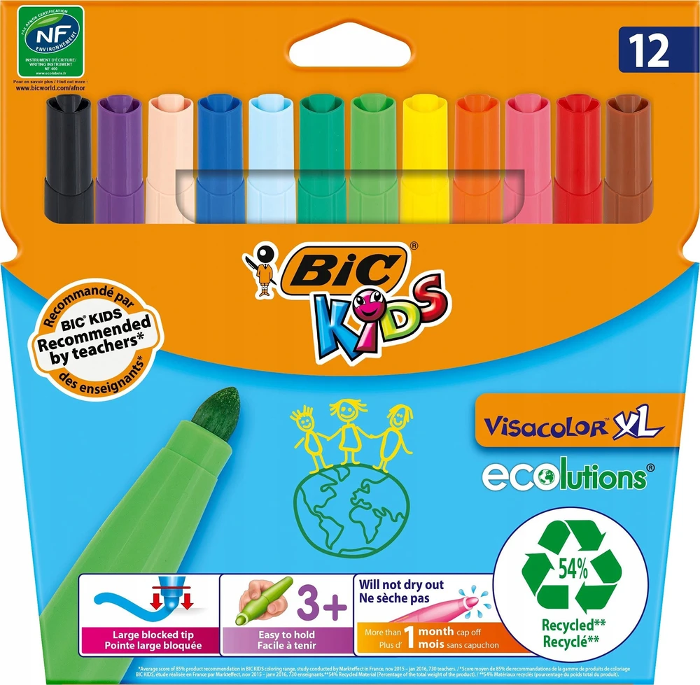 BIC 8922231, 12 spalvų, Įvairių spalvų, Apvalus antgalis, Įvairių spalvų, Apvalus, 3 metai(-ai)