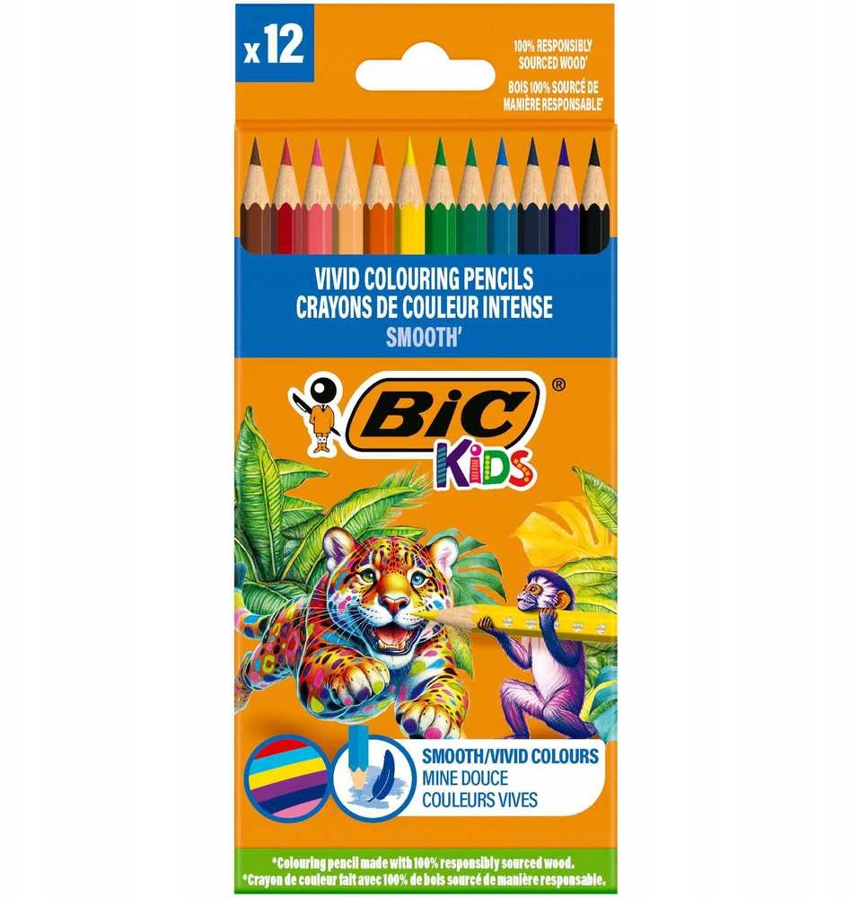 BIC Spalvoti pieštukai Kids Smooth 12 spalvų rinkinys