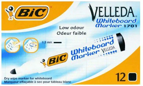 Bic MARKER SUCHOŚCIERALNY BIC VELLEDA ECOLUTIONS* 1701 JUODA OKRĄGŁA KOŃCÓWKA PUDELKO 12 SZT 1199170109