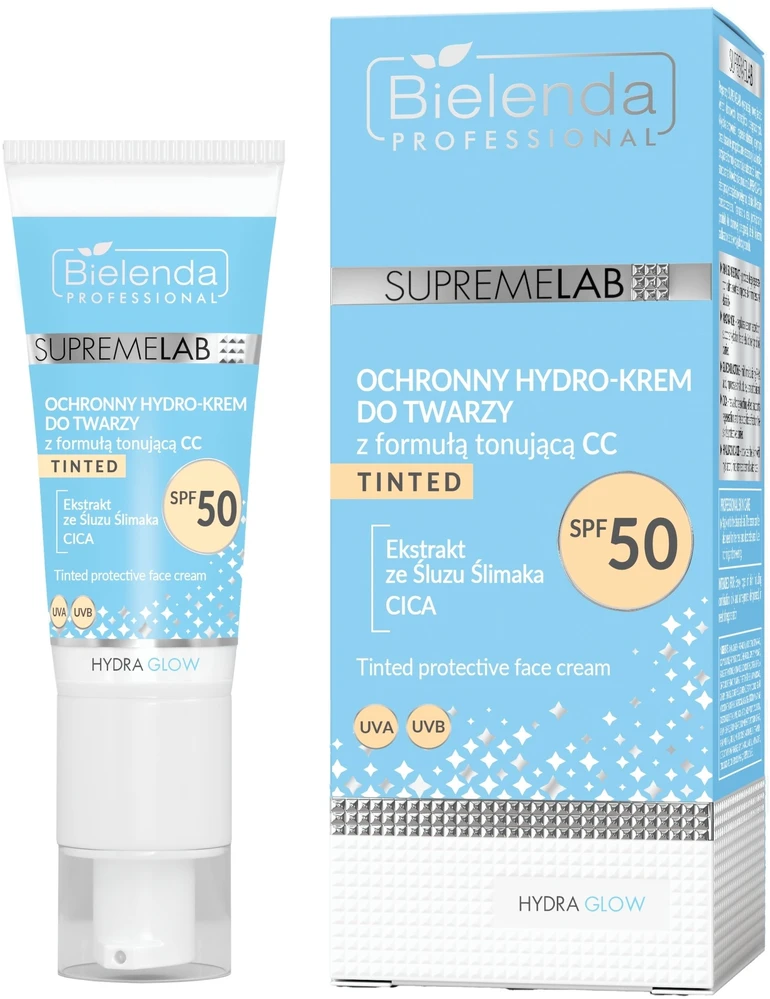 Bielenda Professional SupremeLab Hydra Glow apsauginis hidro veido kremas su tonizuojančia formule CC SPF50 40 ml
