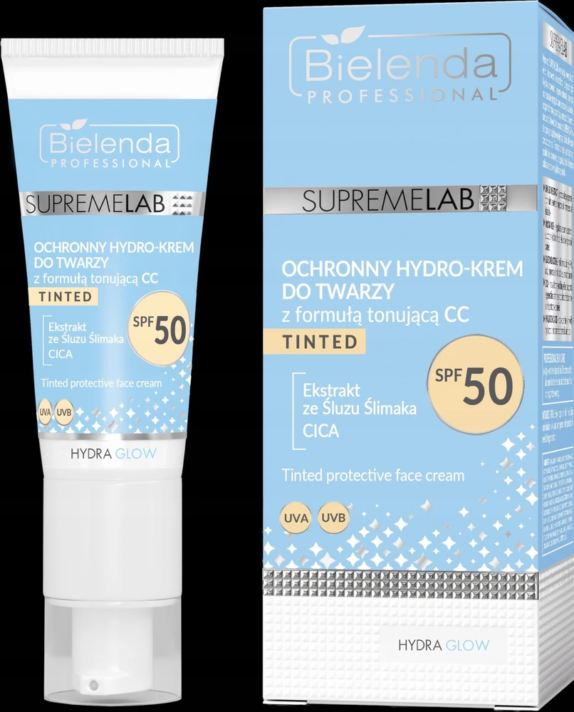 Bielenda Professional SupremeLab Hydra Glow apsauginis hidro veido kremas su tonizuojančia formule CC SPF50 40 ml