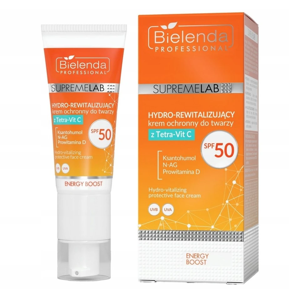 Bielenda Professional „SupremeLab Energy Boost“ hidro-revitalizuojantis apsauginis veido kremas su „Tetra-Vit C SPF50“ 40 ml