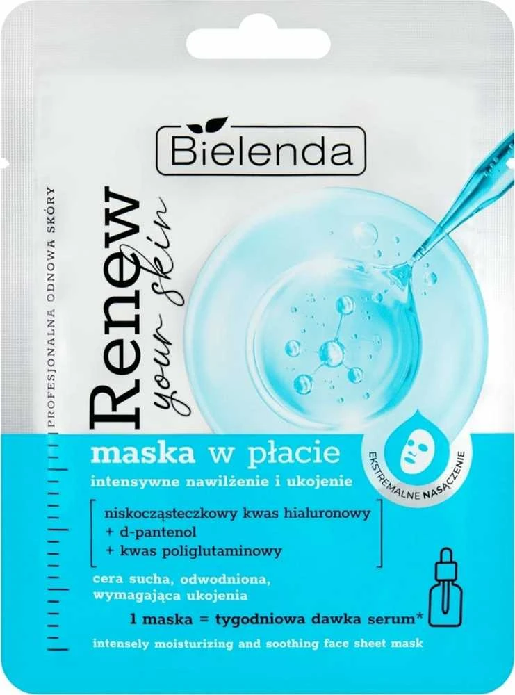 BIELENDA Renew Your Skin Sheet kaukė - intensyviai drėkinanti ir raminanti 17 g