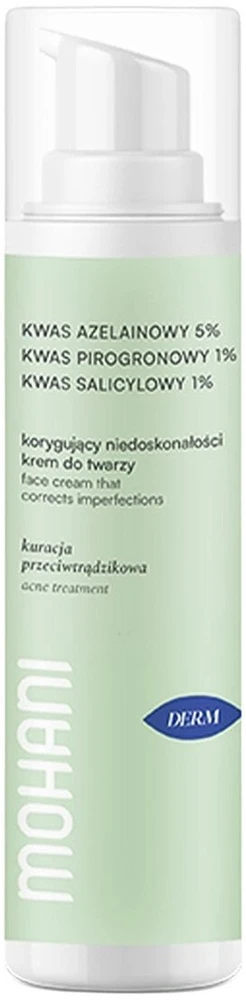 Bielenda Mohani Derm korekcinis kremas spuoguotai odai su 5 % azelaino rūgštimi, 1 % piruvino rūgštimi ir 1 % salicilo rūgštimi, 50 ml