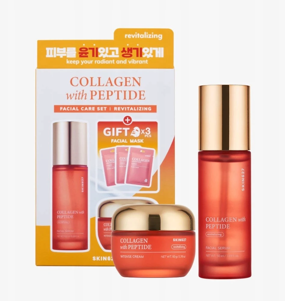 Bielenda Skin627 Kolageno ir peptidų rinkinys veido serumui 50 ml + veido kremui 50 g + lakštinėms kaukėms 3 x 22 ml