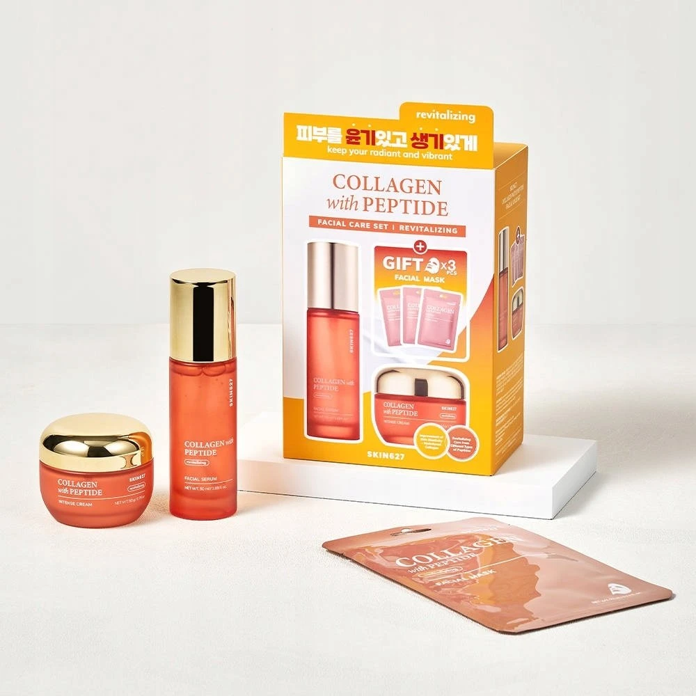 Bielenda Skin627 Kolageno ir peptidų rinkinys veido serumui 50 ml + veido kremui 50 g + lakštinėms kaukėms 3 x 22 ml