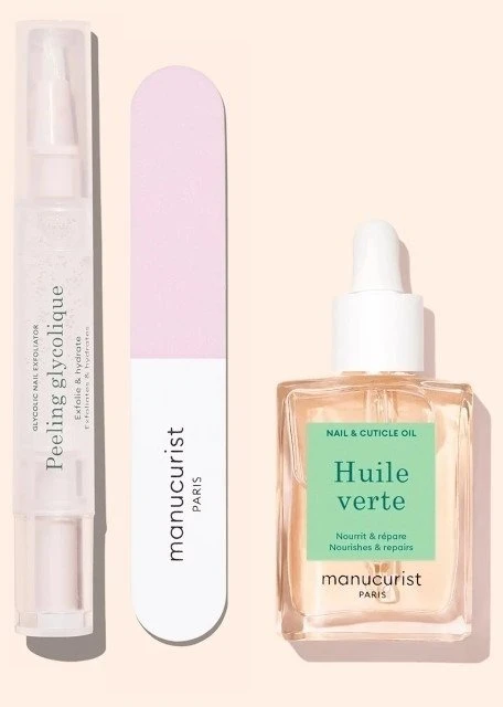 Bingospa Manucurist „Glossy Booster Duo“ rinkinys: glikolio rūgšties pilingas + dvifazis poliravimo skystis