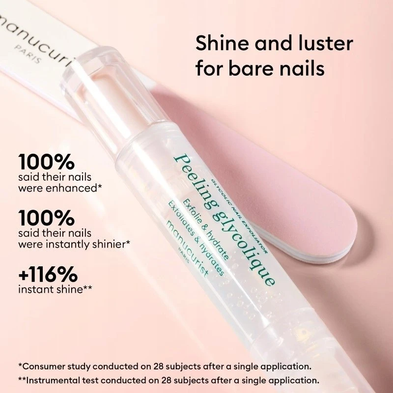Bingospa Manucurist „Glossy Booster Duo“ rinkinys: glikolio rūgšties pilingas + dvifazis poliravimo skystis