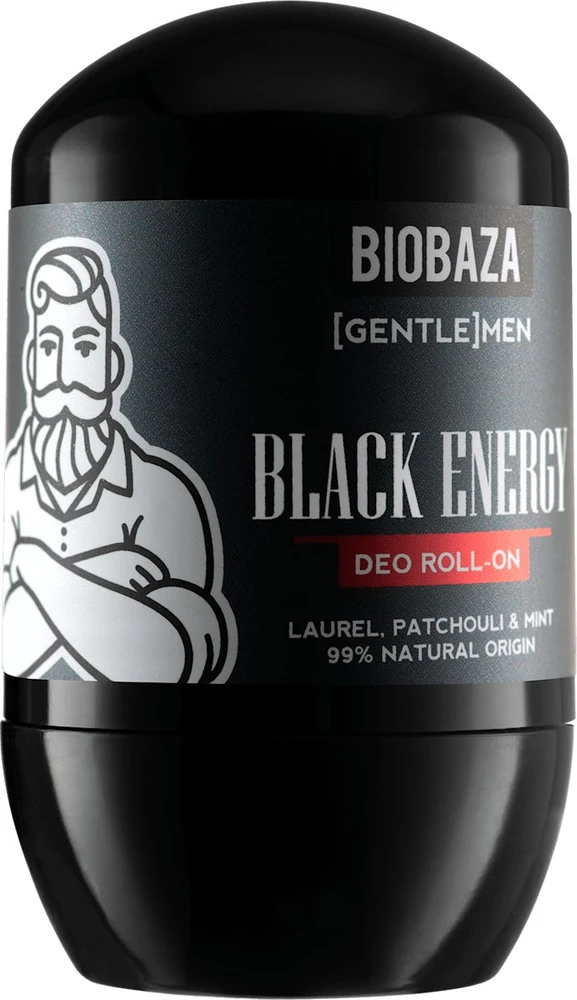 Biobaza Juodas Energy Alcohol-Free Refreshing Woody & Fresh Dezodorantas Roll-On For Men, 50 ml