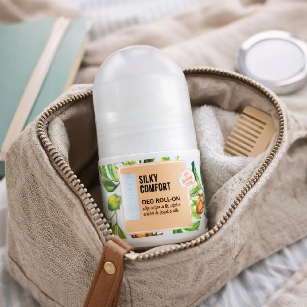 Biobaza Silky Comfort Natural Ingredients maitinantis ir apsaugantis antiperspirantas su sviestmedžių aliejumi ir jojoba moterims, 20 ml