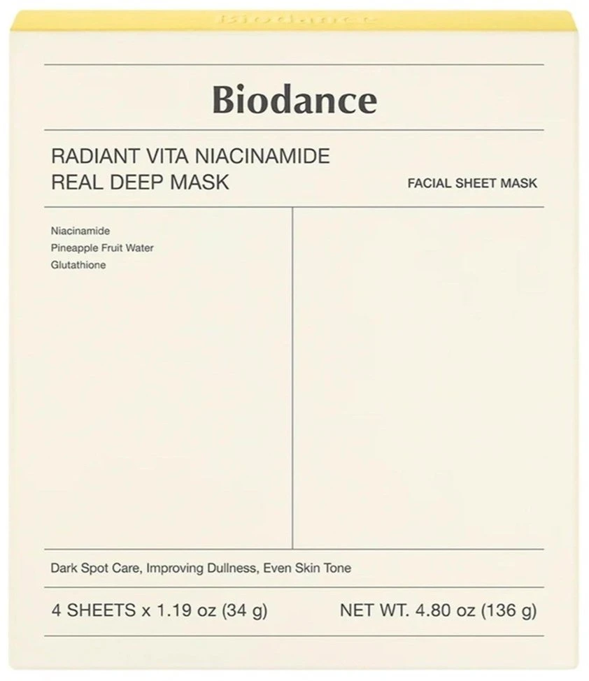 Biodance Radiant Vita Niacinamide Real Deep Mask lakštinė veido kaukė, 4 vnt.