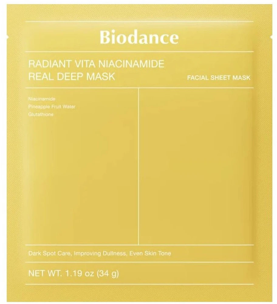 Biodance Radiant Vita Niacinamide Real Deep Mask - veido kaukė 1 Box 34g X 4 vnt