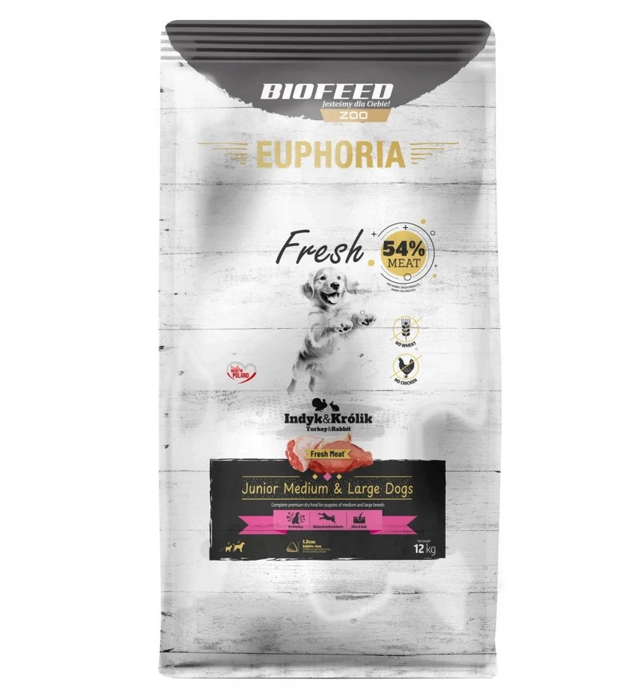Biofeed Šunų Maistas - EUPHORIA Fresh Junior Kalakutiena ir Triušis 12kg Vidutinio ir Didelio Dydžio Šunims