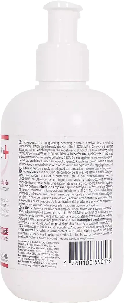 Lab Lysaskin Xerolys+ šlapalo minkštinamoji kūno emulsija veidui ir kūnui kasdien, 200 ml