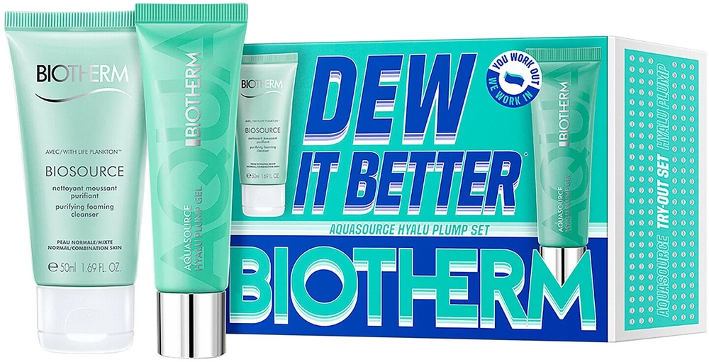 Set Biotherm: Aquasource Hyalu Plump Moisturizing Daily Gel Kreminis For Face, 30 ml + Biosource Eliminates Impurities Cleansing Foam, 50 ml