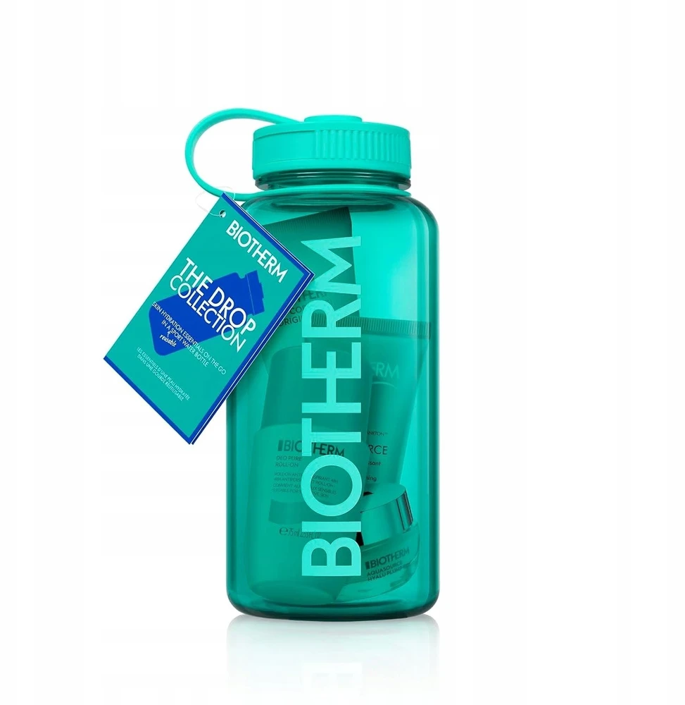 Biotherm rinkinys: Biosource valomasis putojantis prausiklis, pašalinantis priemaišas, 50 ml + Deo Pure 72 h apsauga nuo prakaito moterims, ritinėlio dezodorantas, 75 ml + Aquasource Hyalu Plump drėkinamasis kasdienis gelis-kremas veidui, 30 ml + Lait Corporel prieš sausumą kūno pienelis, 50 ml + Biotherm