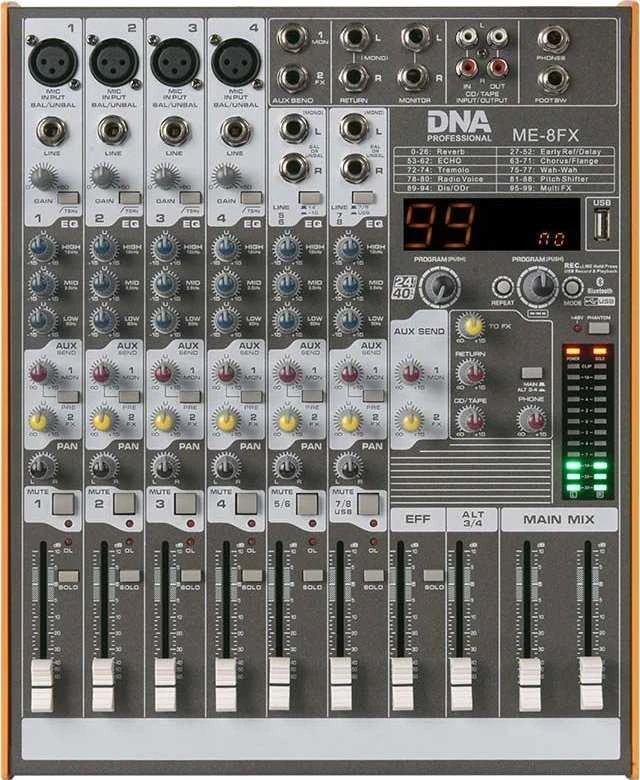 Carruzzo DNA ME-8FX garso maišytuvas, 8 kanalai, USB, Bluetooth