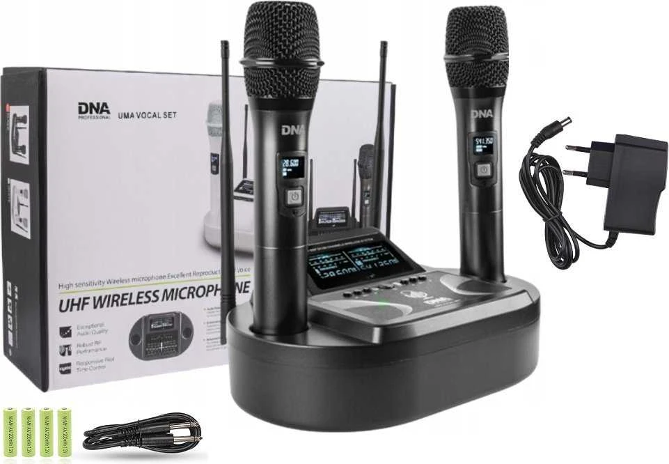 DNA Professional UMA VOCAL SET - dvigubas belaidis rinkinys (2 x rankiniai mikrofonai + imtuvas su mikrofono įkrovimo stotele)