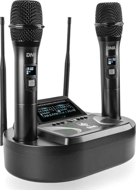 DNA Professional UMA VOCAL SET - dvigubas belaidis rinkinys (2 x rankiniai mikrofonai + imtuvas su mikrofono įkrovimo stotele)