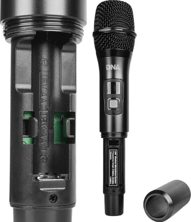 DNA Professional UMA VOCAL SET - dvigubas belaidis rinkinys (2 x rankiniai mikrofonai + imtuvas su mikrofono įkrovimo stotele)