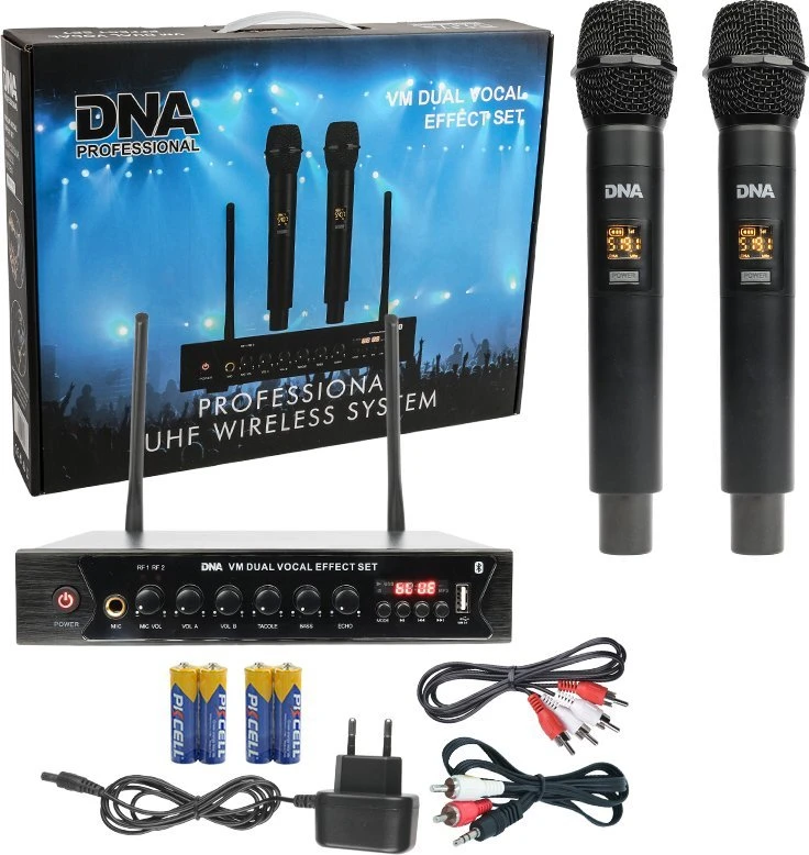DN1 DNA VM dvigubo vokalo efektų rinkinys belaidis mikrofonas.